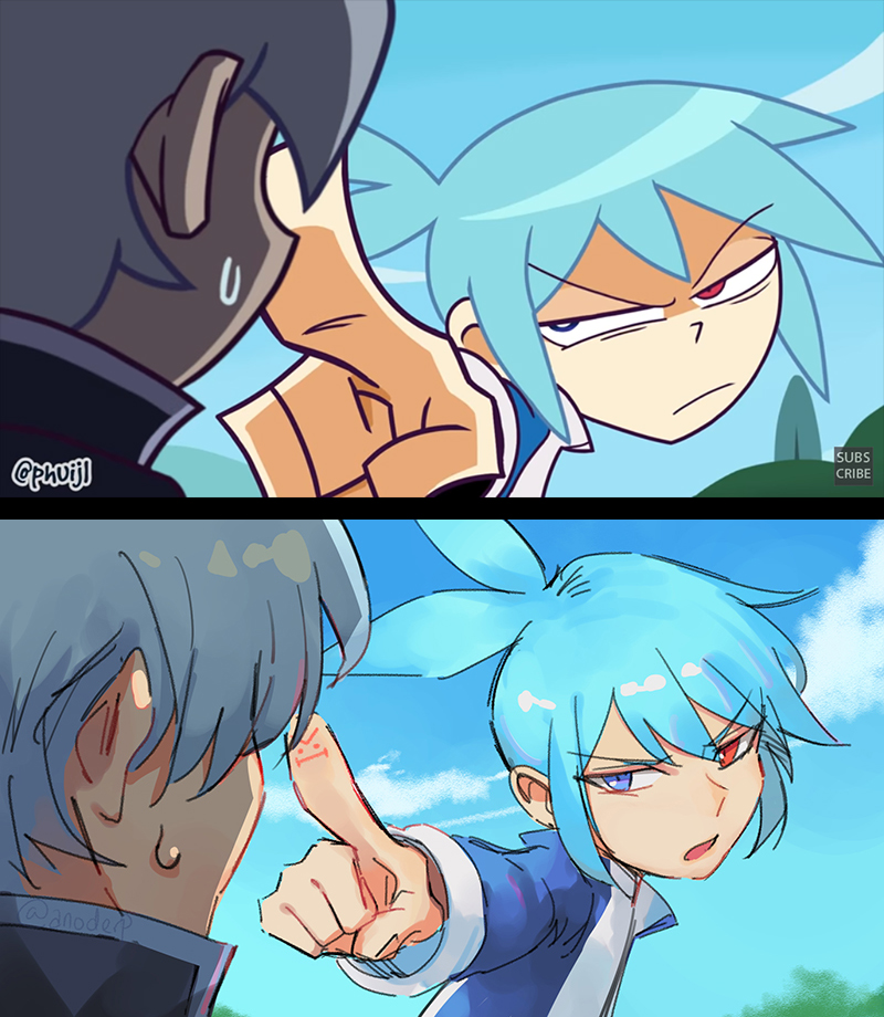 screenshot redraws of two of my fav shots from @phuijl 's puyo animation :''3c 