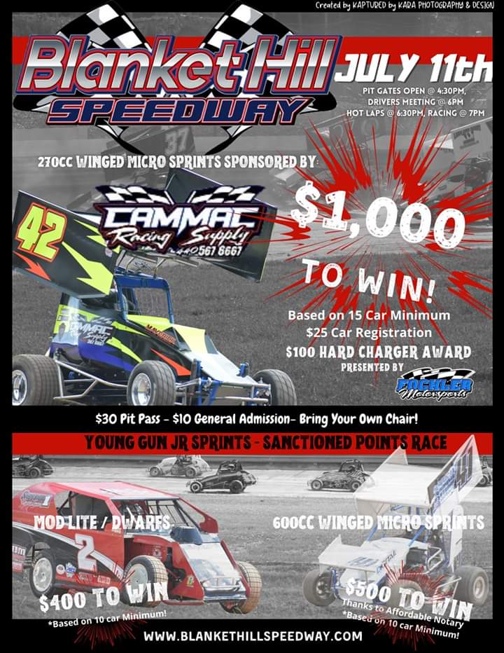 Saturday night you'll want to be on the hill! $1,000 to win 270cc Micros and much more! Don't miss it!