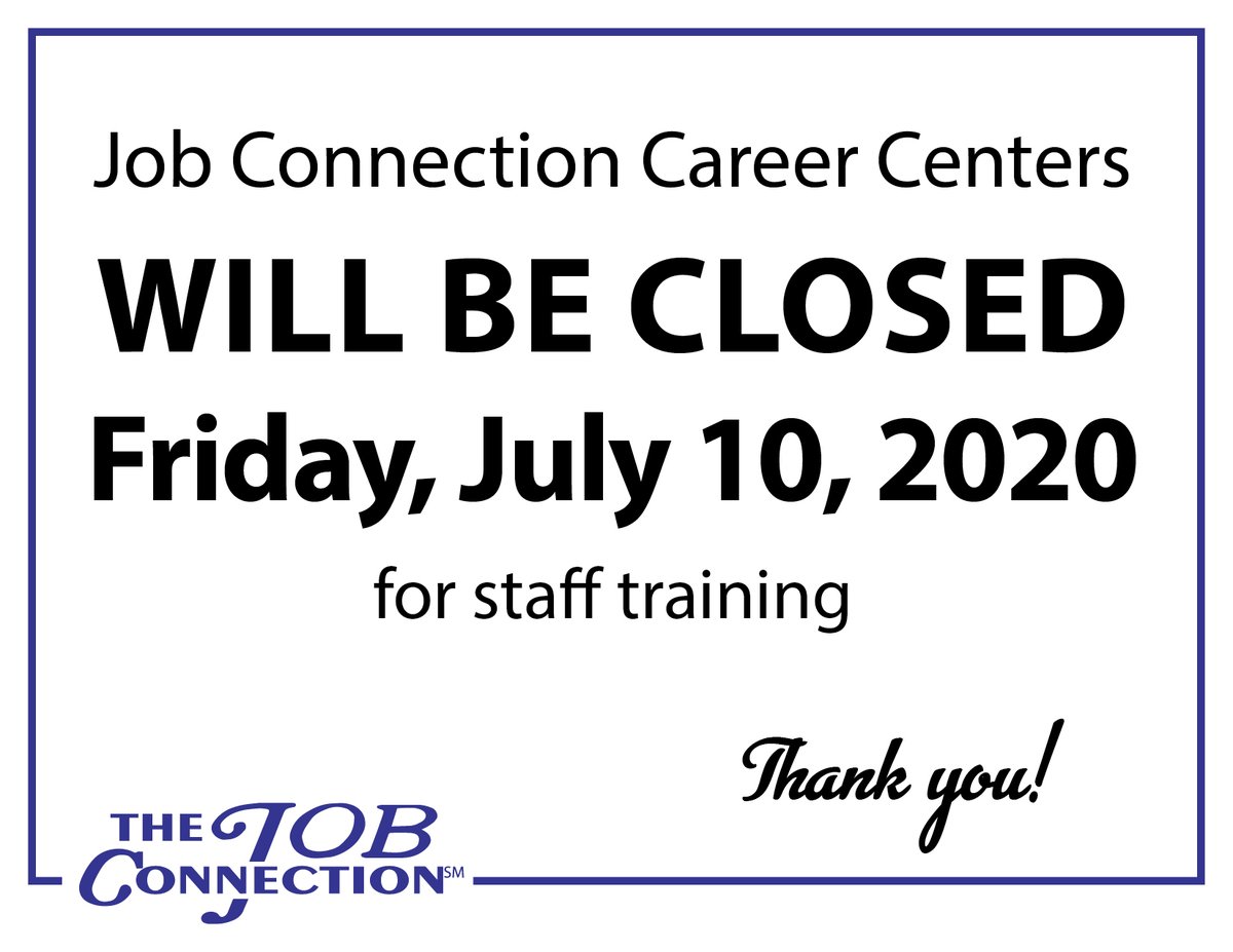 GoodwillWorks's tweet image. Our Job Connection Career Centers will be closed this Friday, July 10 for staff training. #GoodwillJobConnection #UpdatedHours #GoodwillWorks