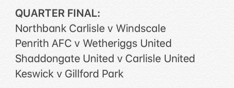 KyleDixon30's tweet photo. Tonight’s #CumbrianPinBadgeNorthernShield quarter final fixtures below, these ties will take place 7pm to 8:30pm. https://t.co/ERqKAkvwC1