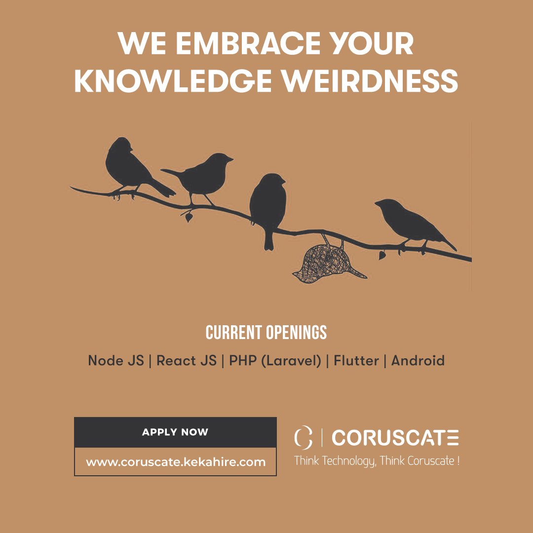coruscatesol's tweet photo. Dare to be different. The world is full of ordinary.

Grab the opportunity, We are hiring for Node JS, React JS, PHP (Laravel),  Flutter, Android. 

Apply Online at https://t.co/lR2kEoaxar #jobs #surat #IT #coruscate #itcompanyjobs #jobsinsurat #suratjobs #jobsinit #technology https://t.co/0BFZESc4L0