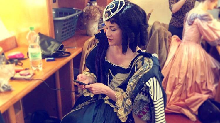 PhillipaFlynn's tweet photo. Positive news this morning for our wonderful industry! In solidarity with #savethearts here’s a pic of me having a quick pre-show text in full period gear backstage at @The_Globe #justanotherdayattheoffice #SaveTheArtsUK #backstage #freelancersmaketheatrework #hope https://t.co/ahDVxf15yq