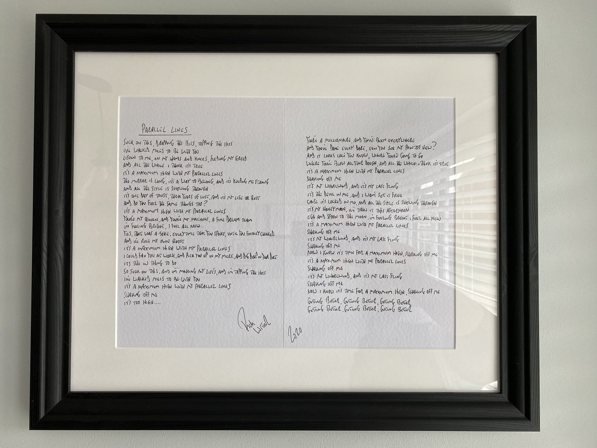 RobTaylor1973's tweet photo. @Ricktw1tter thanks for the signed lyric sheet today! I got VFM with the 2 sheets! #parallellines #maximumhigh @shedseven goes well next to your old profile pic which i took a few years ago.. https://t.co/2tCNMOdAhF
