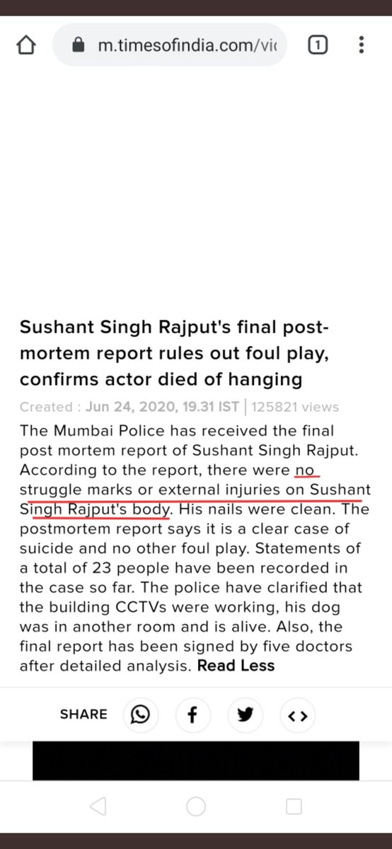 14. According to the final Post-mortem report, there were no external injuries or struggle marks on Sushant's body. Then what are these read marks on his hand and that mark on his forehead as if someone punched him there?