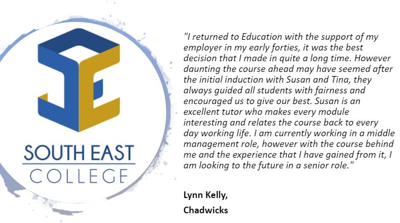 Lynn Kelly from Chadwicks tells us about her time with South East College!

#blendedlearning #eLearning #onlinelearning #southeast