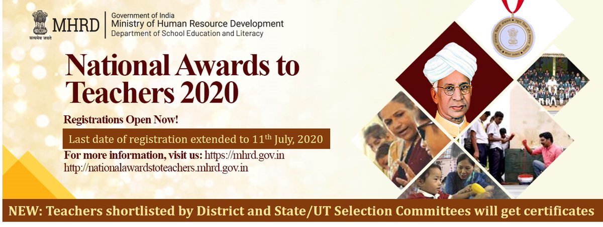 i_tweetu's tweet photo. #National_Awards_to_Teachers_2020  
#India 

#Date_extended for submission.
Hurry up...not to miss the opportunity to show your best work....

All the best https://t.co/9B7HtFoDnS