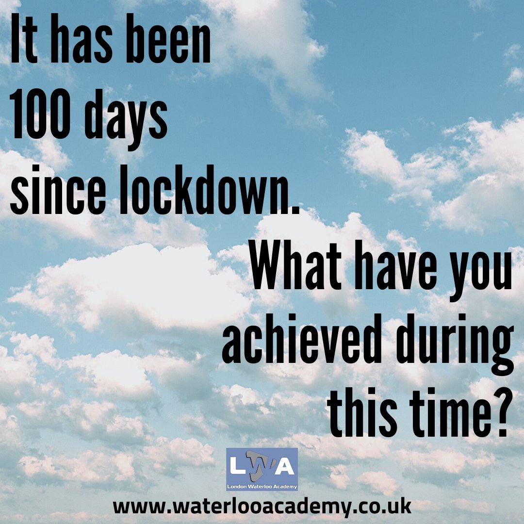 WaterlooAcademy's tweet photo. It has been 100 days since lockdown. What have you achieved during this time? 
https://t.co/mPWAJo1s9J 
#londonwaterlooacademy #virtualcabincrewcourse #virtualflightattendanrcourse #virtualdentalcourses #onlinedentalcourse #onlineforeignlanguages #virtuallanguagelessons https://t.co/xmiyfakUao