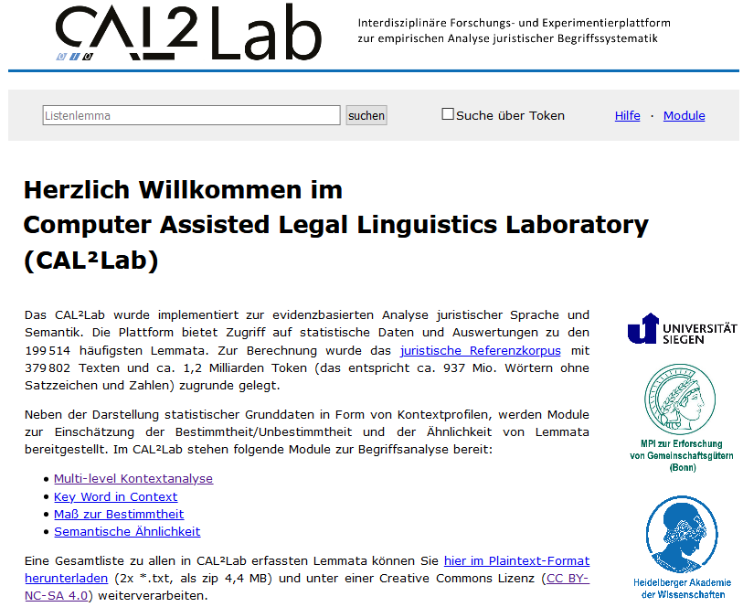 Friedemann Vogel Cal Lab Is Online And Available For Everyone The Computer Assisted Legal Linguistics Laboratory Consists Of About 0 000 Legal Word Context Profiles Calculated On The Reference Corpus Of German