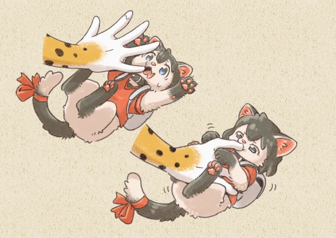 強大な相手に立ち向かうかばんにゃんこ 