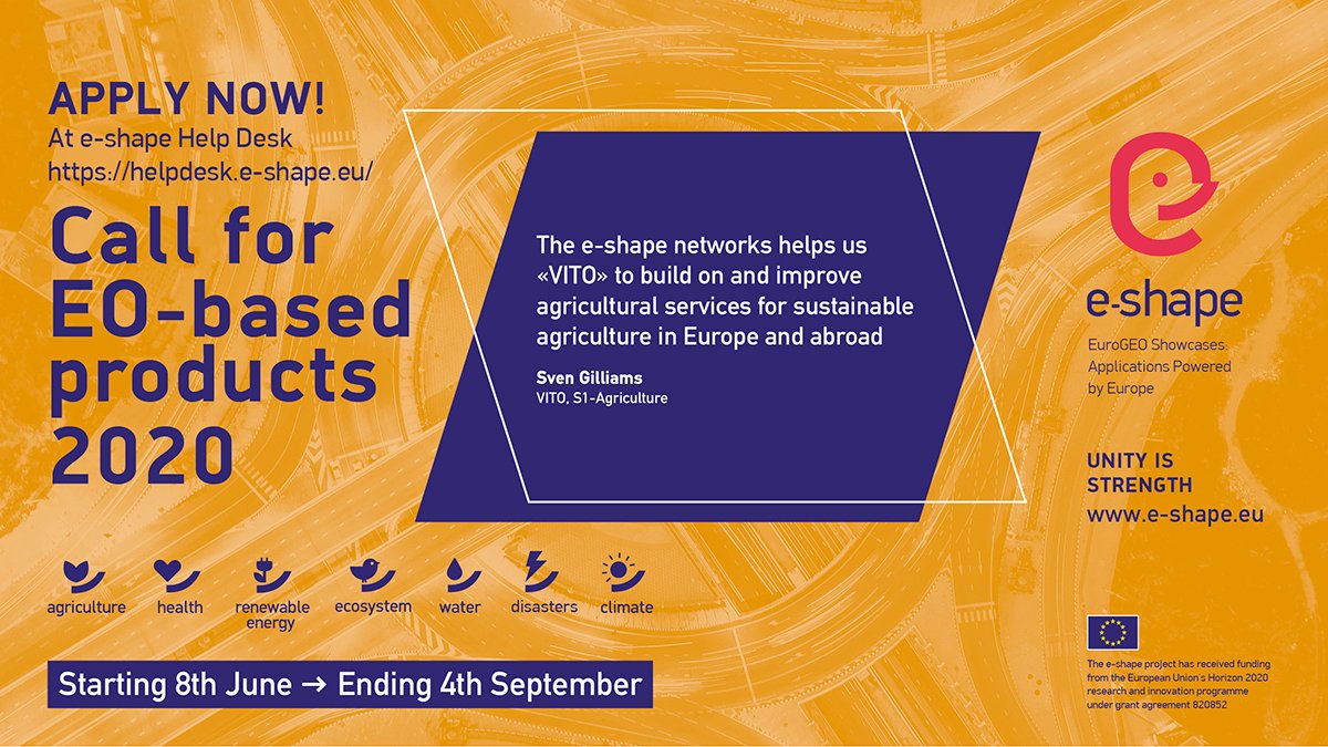 EuroGEO_eu's tweet photo. "The @eshape_eu  networks helps us @vito_remote_sensing to build on and improve agricultural services for sustainable agriculture in Europe and abroad"
Meet @VITO_RS_ through our Help Desk and be the next @eshape_eu partner
Come onboard https://t.co/S4HpE0k4EA https://t.co/FGwfuiCgNR