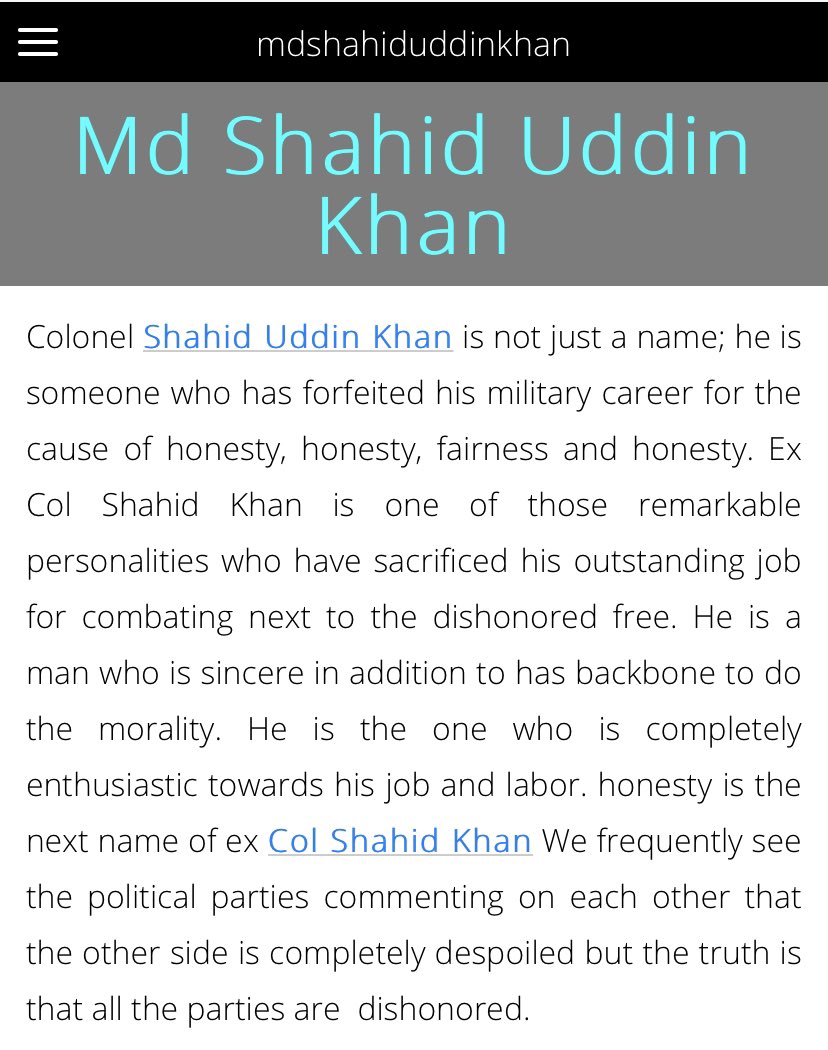 Another blog where he attempts to explain his life story and he stood for justice, peace and liberty. He goes on to claim that he has been fighting corruption  https://mdshahiduddinkhan-04.webself.net/ 