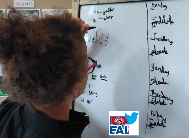 ISH_EAL's tweet image. Sometimes, we can be so busy teaching that we forget that students can also be teachers. Here is a Y4 student taking initiative in teaching us a few words and types of diacritical marks in her #homelanguage Slovak. #languages #eal #esl #ish #multilingual #alllanguagesmatter