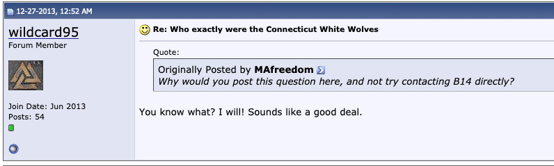 5/ Cameron Anthony joined the Stormfront forums in June 2013, connecting with the Connecticut White Wolves/Battalion 14 back in December 2013.He used the handle "wildcard95."