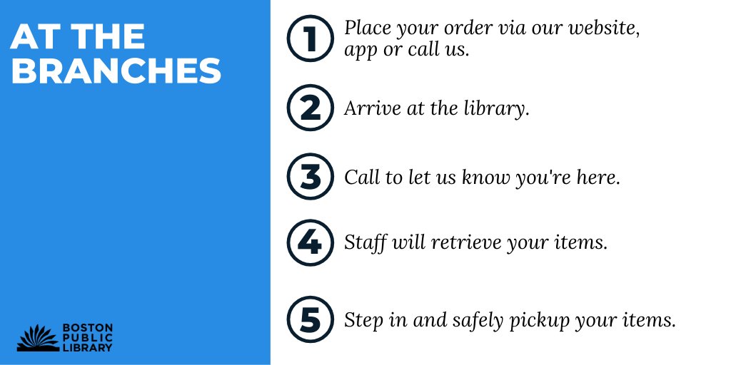 BPLBoston's tweet photo. BPL To Go is coming to six more locations! You can now start to “order" items – like books, DVDs, and CDs – to pick up starting JULY 13 at these locations AND the branches announced previously. Full details here:
https://t.co/AsLvaecQ2w https://t.co/bRGcHIqkPv