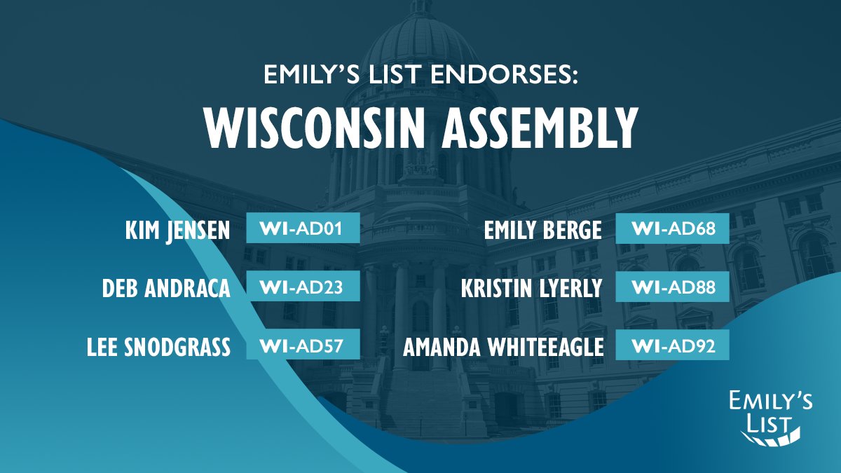 Today we’re so excited to endorse six Wisconsin women for the State Assembly! We know these six women can help bring true pro-choice representation to Wisconsin families. Kim Jensen @debforwi @SnodgrassforWI @Berge4EauClaire @kristinforWI @AmandaWhiteEag1