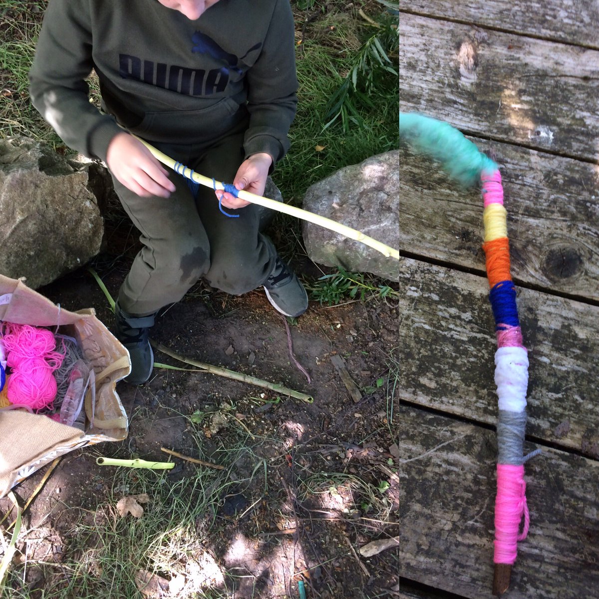BeckwithMiss's tweet photo. @YsgolEmmanuel Hub children enjoying forest school today! Building dens, swinging on the tyre swing, chilling in the hammock and making bows and wands! https://t.co/dIFxsAAa3E