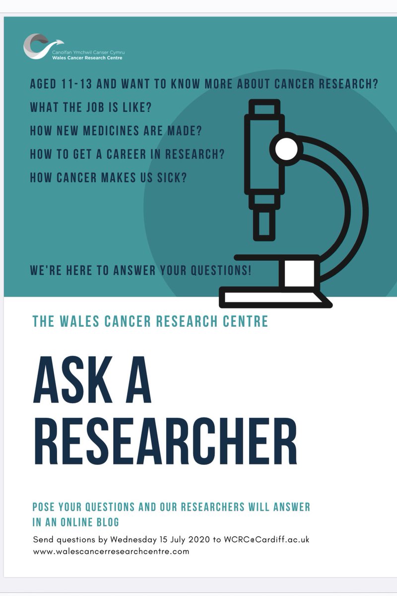 If you’re aged between 11 and 13 and would like to know about research into cancer, Wales Cancer Research Centre are offering you the opportunity to ask your burning questions to their cancer researchers! See below for details ⬇️