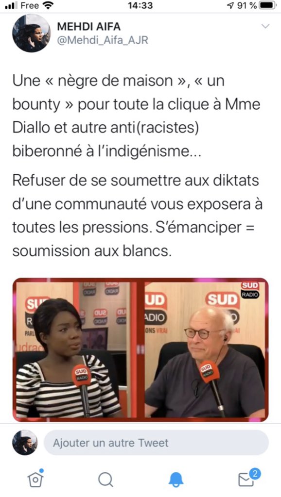 ZinebElRhazoui's tweet photo. Le militant #LGB @Mehdi_Aifa_AJR a définitivement été banni de #Twitter pour avoir dénoncé les propos racistes de @YASMINAREBEL. @TwitterFrance @TwitterSupport, savez-vous lire? Avez-vous un discernement ou bien réagissez-vous de façon pavlovienne aux signalements abusifs? https://t.co/w7wCzpGq5D