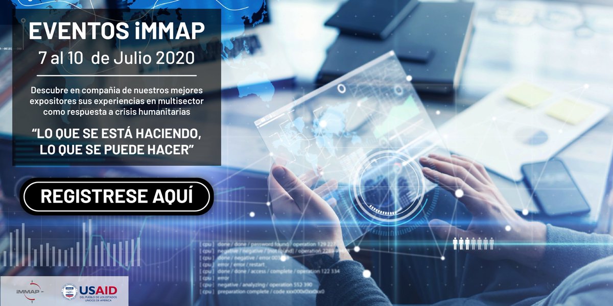 iMMAP_Inc's tweet image. #GIFMMContigo Para el cierre de nuestro evento nos acompañarán los mejores expositores de @thinkdatasci @QatarComputing @HHI y Data Friendly Space, quienes hablarán sobre su experiencia en #Multisector como respuesta a las crisis humanitarias. bit.ly/3dClqxP