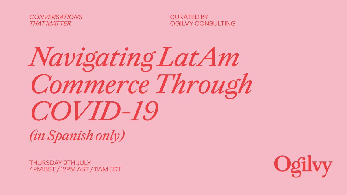 Join our next CTM Spanish Language session with Ranjiv Ramgolam, CSO, and Mauro Caggiano, Regional CE and Commerce Director at Ogilvy in LatAm to learn about the commerce challenges and opportunities currently unfolding in the region.

Register here: ogilvy.zoom.us/webinar/regist…