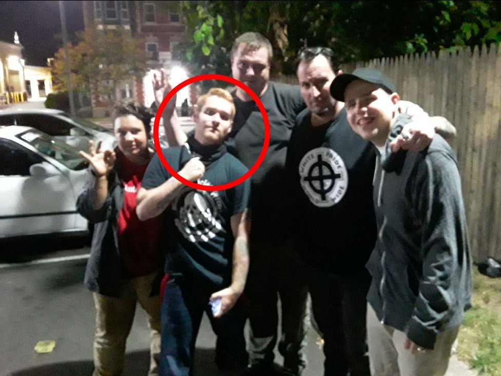 9/ In the fall of 2019, he attended a Patriot Front banner drop in Hartford, CT, alongside National Socialist Movement members Sarah Flynn and Anthony Petruccelli, and former Resist Marxism spokesman Michael Moura (black baseball cap).Moura and Petruccelli are also NSC-131.
