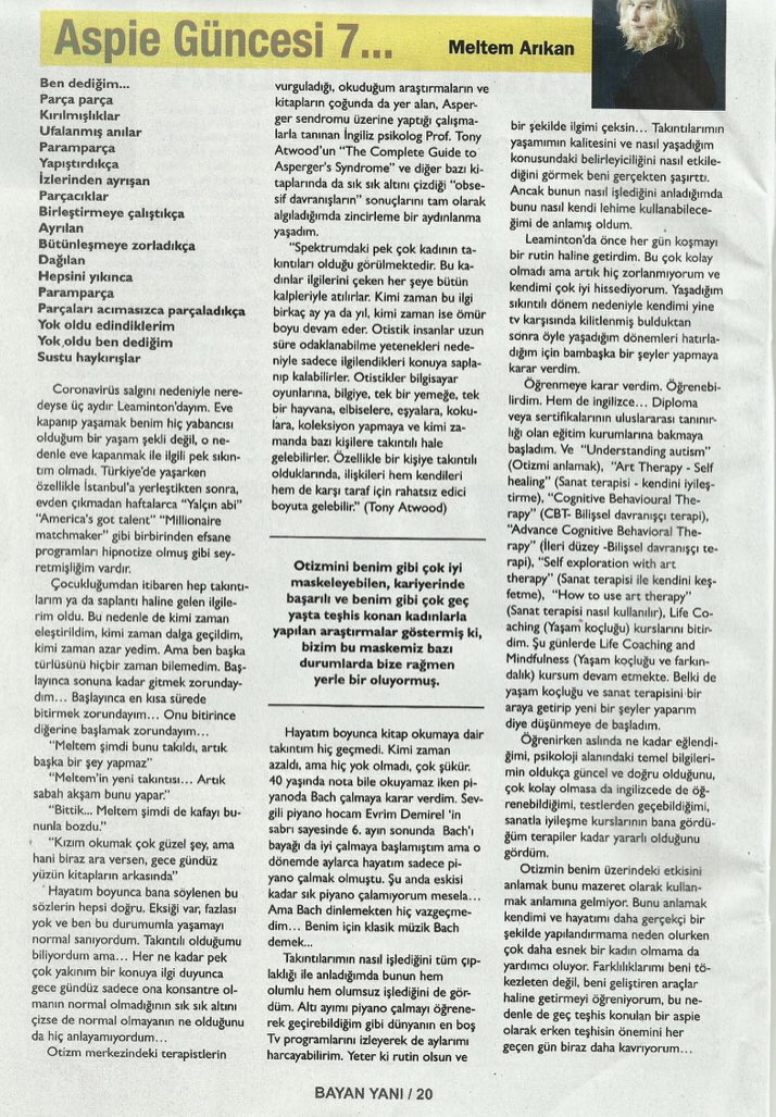 MeltemArikan's tweet photo. Almayi ve tum yazilari okumayi unutmayin lutfen @bayanyani cikti... #otizm #otistik #asperger #kadin #menapoz  #maske https://t.co/ciubt7syqO