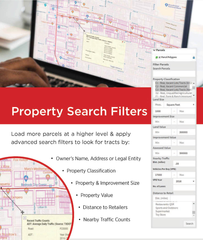 SiteProspects's tweet photo. Use our Advanced Property Search Filters. Look for tracts by:  Ownership, Classification, Improvement Size, Value, Distance to Retail, and Traffic by Day https://t.co/IEgv8hJEBK #GIS #CRETECH #commercialrealestate #realestate #mapping #MLS https://t.co/m6z4D5F7fN