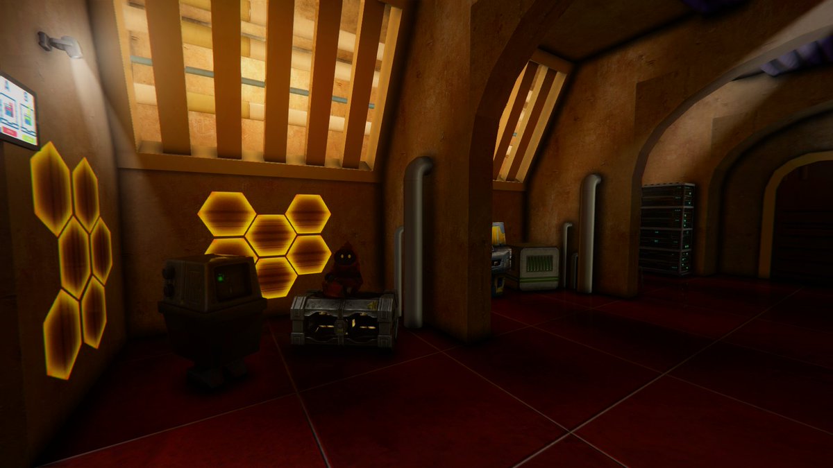 anarchyarcade's tweet photo. I've added a substantial amount of new areas to my desert metaverse town. :) In particular, I've been giving many of the buildings in the town basements that have a secret entrance into the Dusty Mine, which is more of a smuggling tunnel than a mine. :D #worldbuilding #3ddesktop https://t.co/tDv5iUC8BY