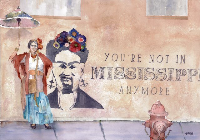 herbwilley's tweet photo. Today is #FridaKahlo’s birthday 🎂 
Bay St Louis MS oldetown celebrates 
her with #FridaFest every #2ndSatArtwalk in July. 
This year is the 6th annual.
Here’s a few paintings I did for the festival.
#socialdistance #gallery220bsl #myownmuse #art #paintings #artists https://t.co/tKqshAKOS9