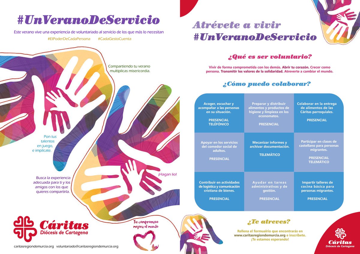 ☀️ Un verano de servicio ☀️ Desde <a href="/CaritasRMurcia/">CÁRITAS Región de Murcia</a> nos invitan a ser voluntarios de esta forma especial  ¡Se puede participar invididualmente o en grupos! 🙌🏼🙌🏼 Más info en caritasregiondemurcia.org/unveranodeserv… #UnVeranoDeServicio