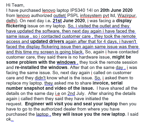 sagar__31's tweet photo. @Lenovo_in @lenovo @LenovoSupport 
This is regarding my lenovo laptop which i bought on 20th June,2020. I am facing display flickering issue in my laptop from 21st June. All details are mentioned in the attached snapshots.
SR: 8015196117
Name- sagar matta
contact- 9811488280 https://t.co/oDtKoUv50U