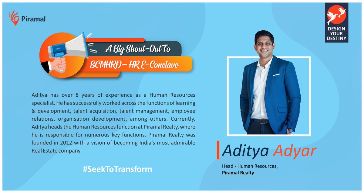 PiramalCareers's tweet photo. Aditya Adyar - Head HR, @PiramalRealty, spoke at the HR e-Conclave of @SCMHRDian on 4th July, where Senior #HR Professionals from across industries shared their perspectives on Post- COVID-19 Workplace: Redesigning work for #TheNewNormal.
#PiramalCareers #CampusDiaries #Inspire https://t.co/i31H5SSfr7