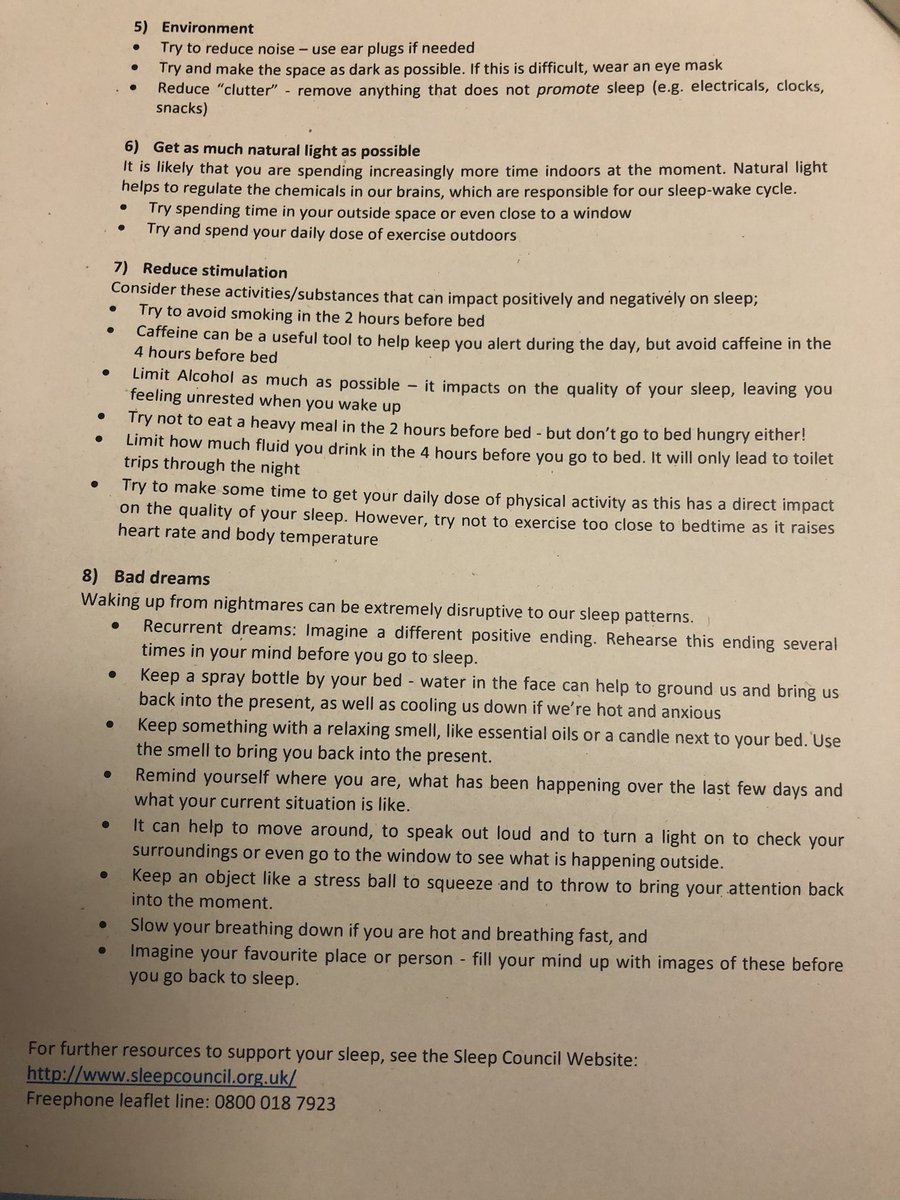 And the all important SLEEP advice in the covid recovery leaflet - usual healthy sleep advice - really important with fatigue issues. Also screen /refer for OSA Investigations if snoring, witnessed apnoeas, unrefreshing sleep #osa