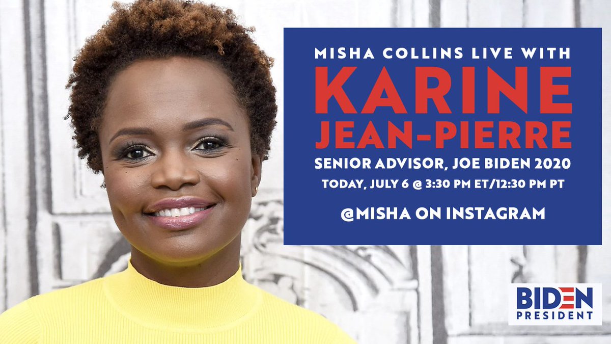 I’m LIVE on Instagram with @K_JeanPierre, @JoeBiden’s senior advisor! We’re talking about the future of America & how we can heal as a nation. Join the conversation: instagram.com/misha