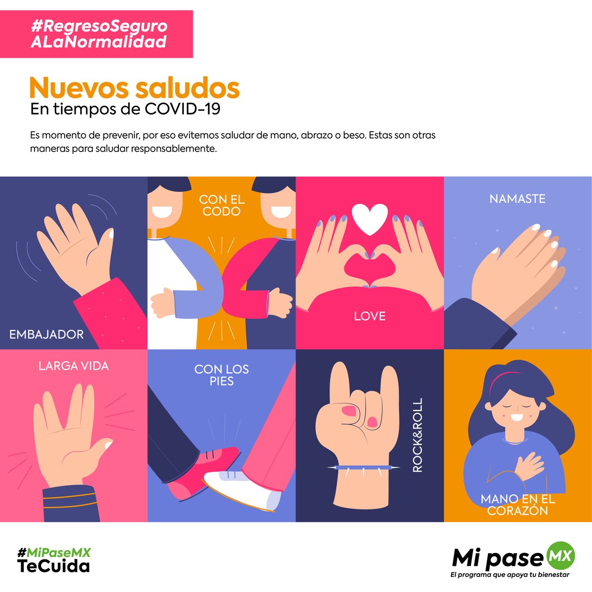 MiPaseCDMX's tweet photo. En Mi Pase MX nos importa tu bienestar por eso en este regreso a la nueva normalidad recuerda no saludar de mano, beso o abrazo, cuídate y cuida a los demás.

#mipasemx #mipasemxtecuida #MiPaseMXRegresaSeguro #nuevanormalidad #RegresoSeguro #regresoalanormalidad #nuevossaludos https://t.co/rfyqDab8f9
