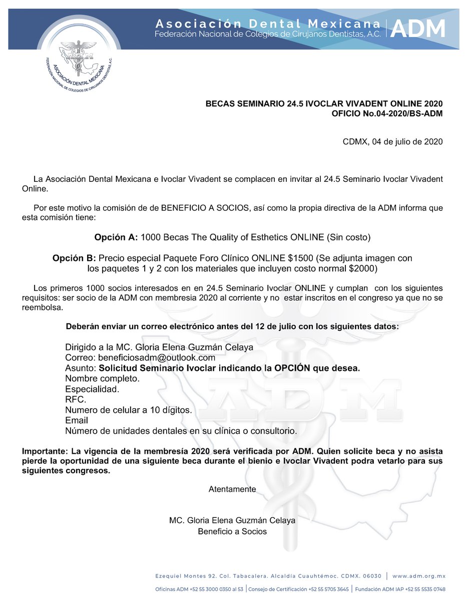 ADMexicana's tweet photo. Becas para el Seminario 24.5 Ivoclar Vivadent Online 2020 https://t.co/0BVFnMMPJs