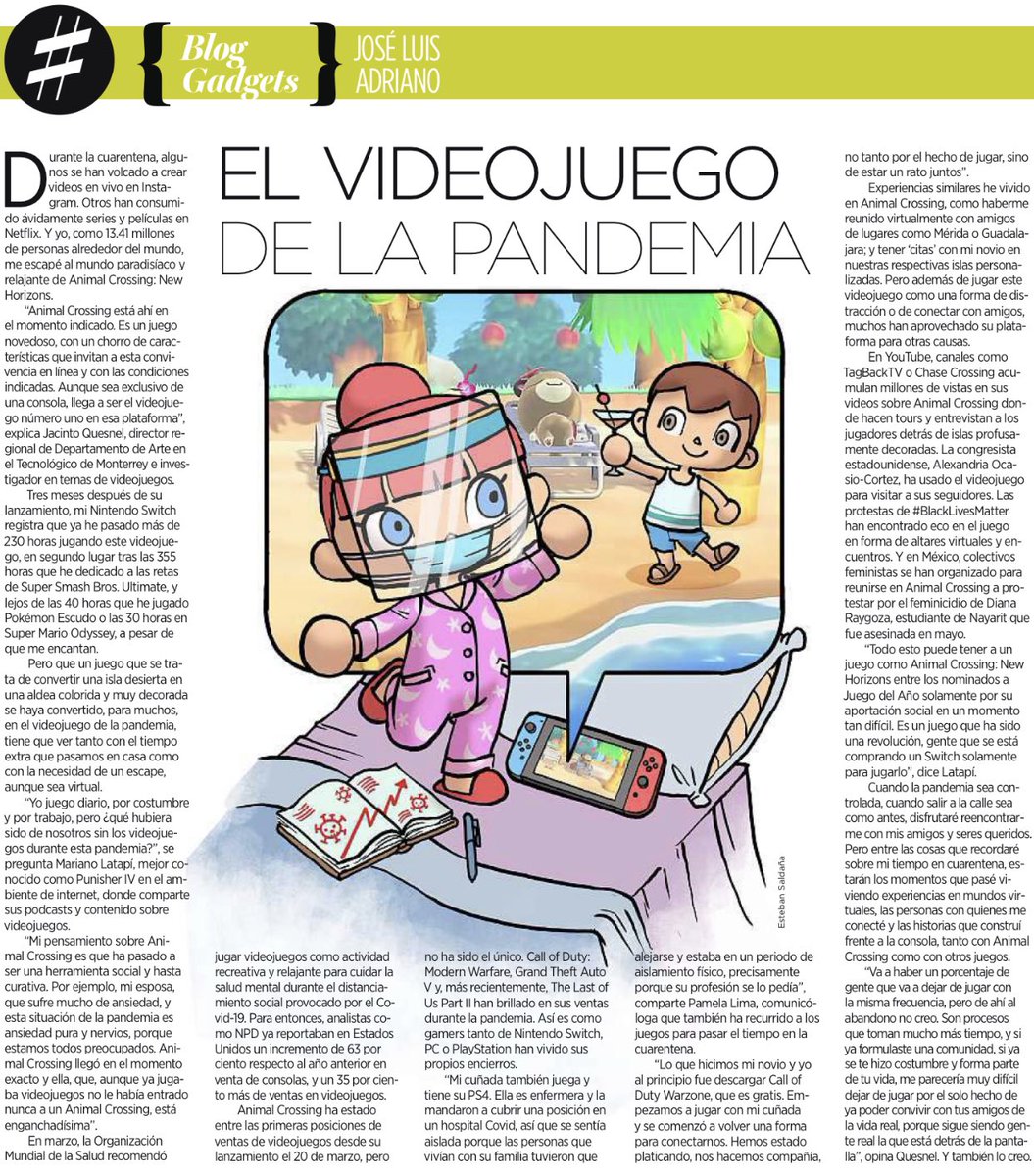 adriano_dreamer's tweet photo. #AnimalCrossingNewHorizons se ha convertido para mi y para muchos
 en el videojuego de la cuarentena. Escribí esto hoy en @Reforma y me ayudaron @cloratodepotasa, @PunisherIV y @chinto a compartir sus experiencias. ✨ https://t.co/P1pEkxRFKl