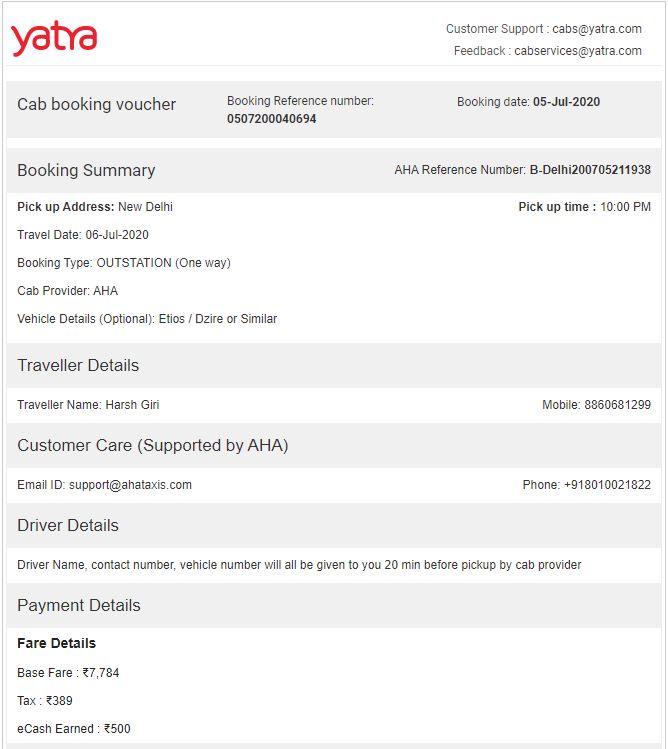harsh_giri's tweet photo. @YatraOfficial @ahataxis Pathetic service, Booked cab from Yatra and driver from AHA Taxi refused to take the trip after reaching my place. I have to book cab instantly paid extra charges need refund of booking amount &amp; compensation for extra charges paid due to your poor service https://t.co/WuIbQEe67s