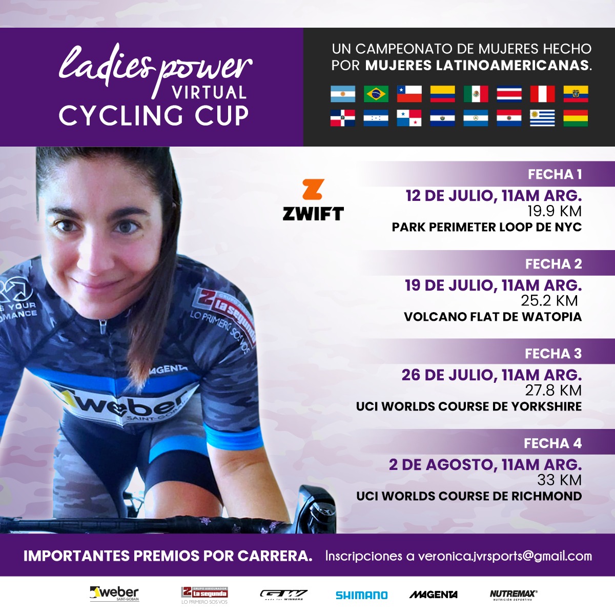 ElLadiesPower's tweet photo. 📣 El domingo arranca la #LadiesPowerVirtualCyclingCup, un campeonato de 4 carreras en #Zwift con premios por carrera y a la general final.
Mandanos un mail a la dirección del flyer, inscribite gratis y enterate todo. 
A volar en el rodillo!!!
#GoLadies 💪 https://t.co/QbJZufZkEb