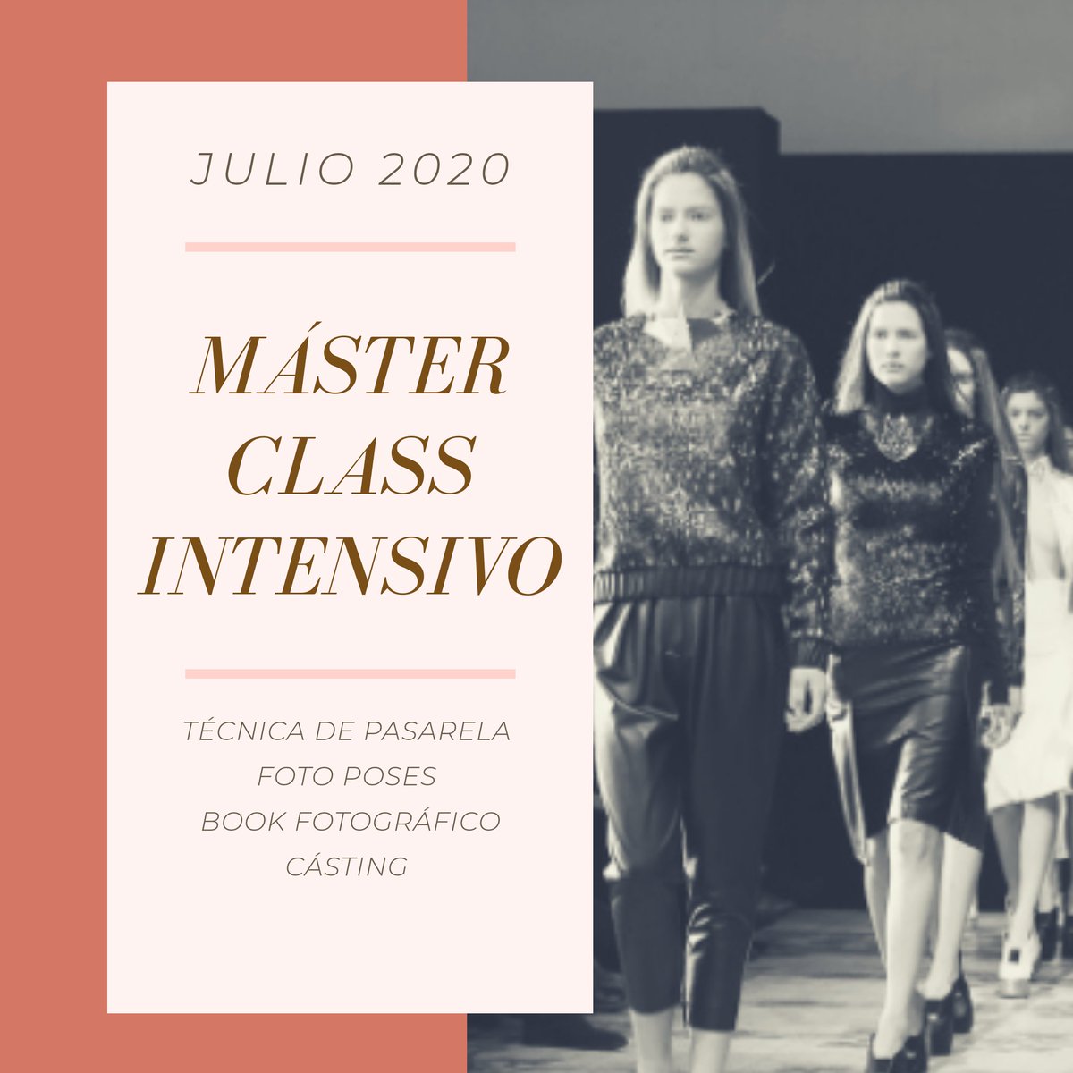 TopModelElite's tweet image. MÁSTER CLASS INTENSIVO PARA MODELOS 
Duración  28 Horas 
Pasarela, Manejó de Técnicas, Desarrollo expresión Rostro y Corporal 
Las plazas son limitada interesad@s escríbenos un privado con tus datos por Instagram o por WhatsApp 648987114 / 698873190