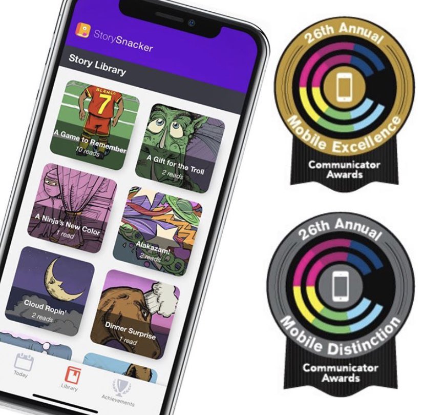 StorySnacker's tweet photo. More good news for snack-size stories! Recently informed of a double win at the @commawards for Best #educational App &amp; Best #uxdesign. Congrats to @adambergman, @zachoverholser, and @erikslangerup!

#Winning #Awards #AwardWinning #education #storytimethread #read #readingrocks https://t.co/jPBMZa4CUU