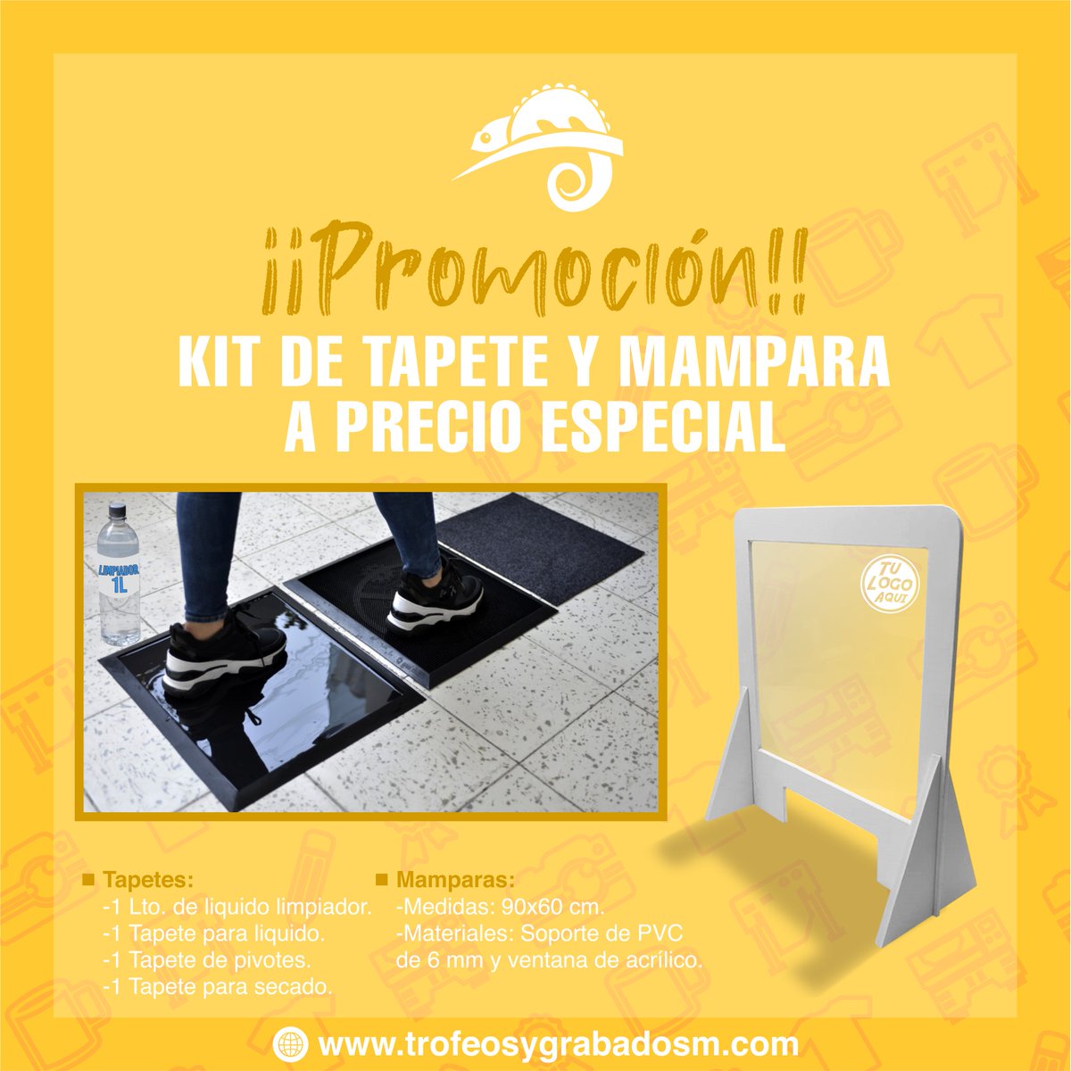 trofeos_tgm's tweet photo. PRECIO ESPECIAL UN KIT DE TAPETE SANITIZANTE + UNA MAMPARA DE 90X60CM
TEL 8332132512 https://t.co/tpAhqJJJnI