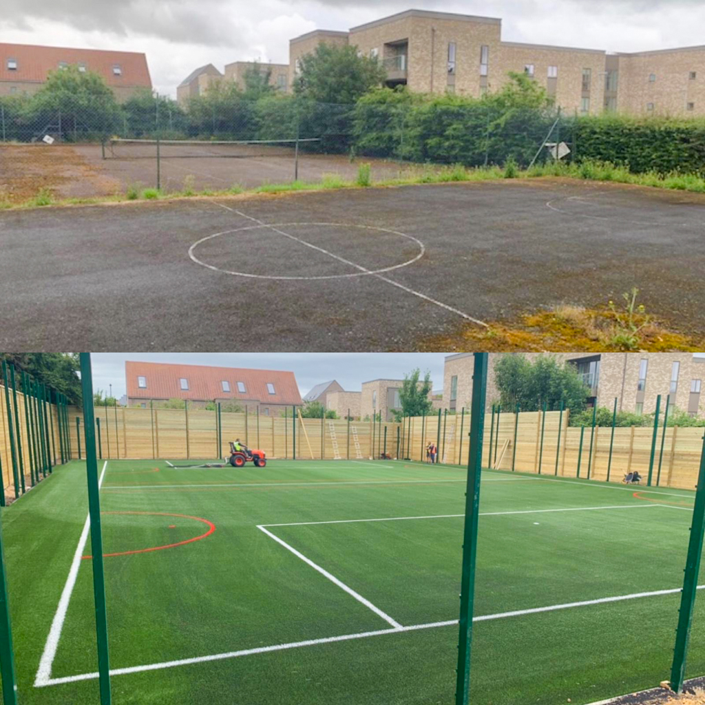 Works are nearing completion at a school in Cambridge, where these redundant courts have been completely transformed with the construction of a new multi-use games area (#MUGA) complete with @FieldTurfUK #artificialturf. Get in touch to discuss maximising your space for sport.