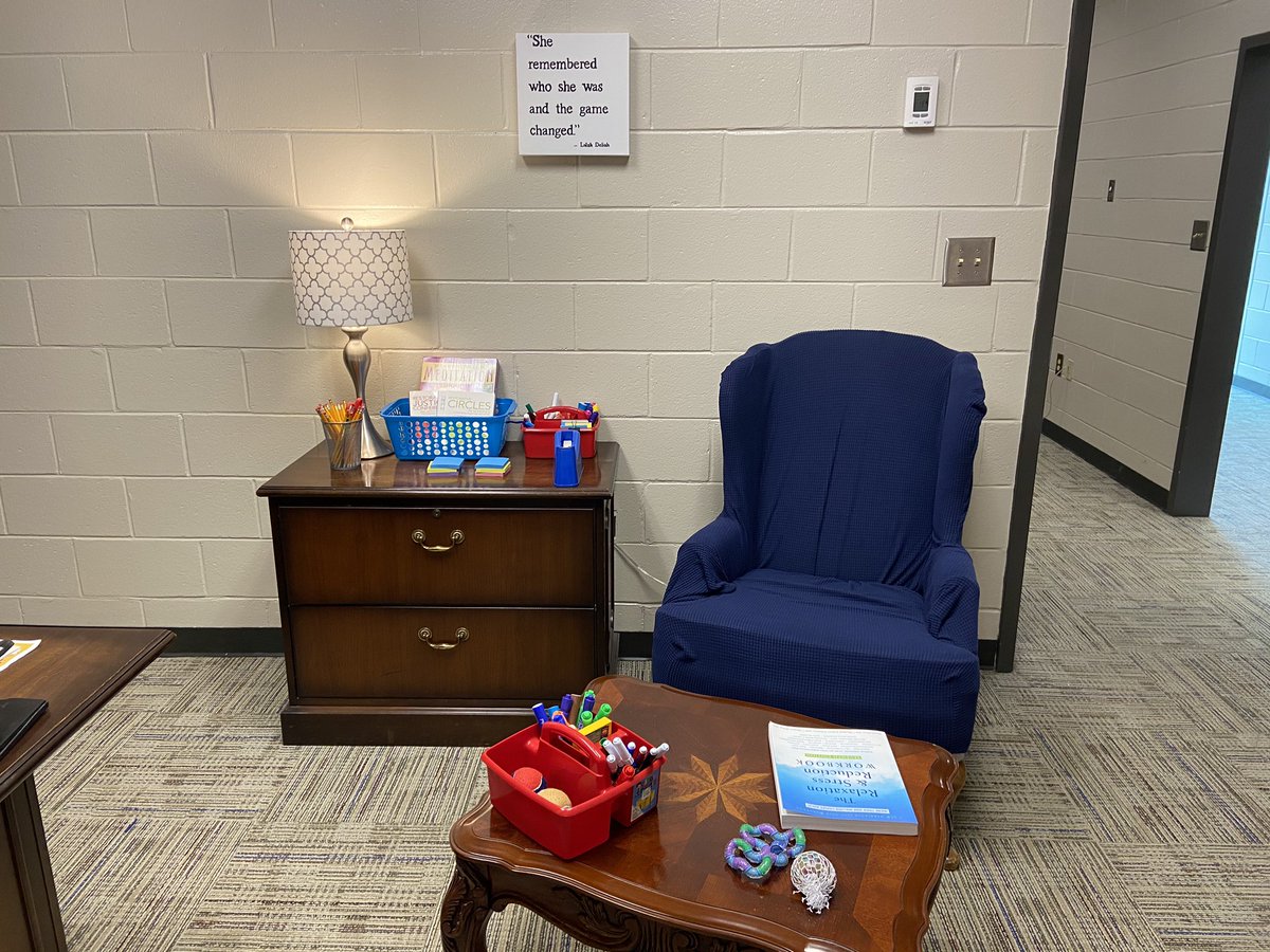 LisaPearceEdS's tweet photo. The most therapeutic thing I did today was work on our safe space for our Ss (and Ts). It’s our #ResetRoom. Our kiddos will need us more than ever to help them navigate and calm. @SELearningEDU #MentalHealth #SEL #Restorative #Reflection #Mindfulness 💕 @JacksonHighSch1 https://t.co/iW6u77JSvU