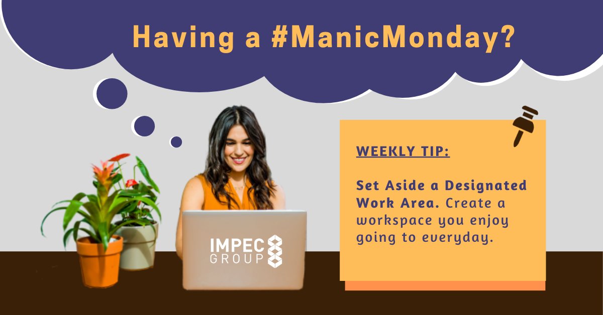 impec_group's tweet photo. Consistency is key, so try to work at the same spot everyday. Make your workspace a place you enjoy going to each day, and an area where you can focus and do your best work!
#workingremote #mindfulness #productivity #employeewellness #worklifebalance #impecgroup https://t.co/c3LwQCSX5Z