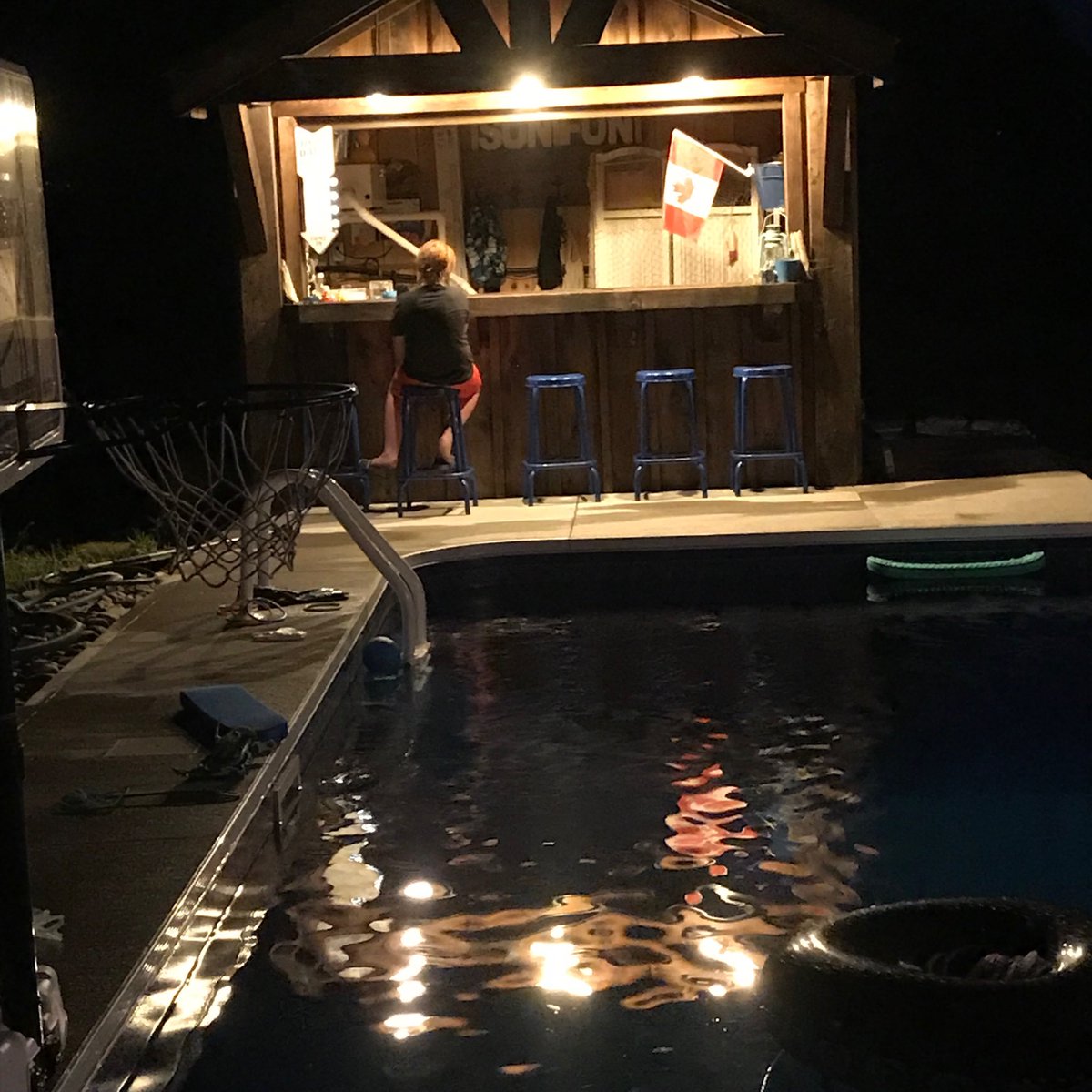 Having your own bar and pool is good when it’s hot jr likes it