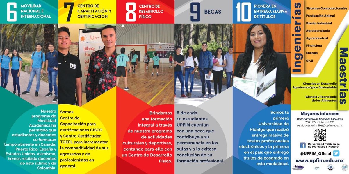 UPFIM_Oficial's tweet photo. ¿Por qué elegir a la #UPFIM para cursar tu carrera profesional?

Conoce algunas de las razones para inscribirte en la UPFIM.
Tramita tu ficha de admisión EN LÍNEA antes del 31 de julio en https://t.co/54s52qLWBx 

#RazonesUPFIM
#LlegasteAquíParaTriunfar https://t.co/pF2fbayBdi