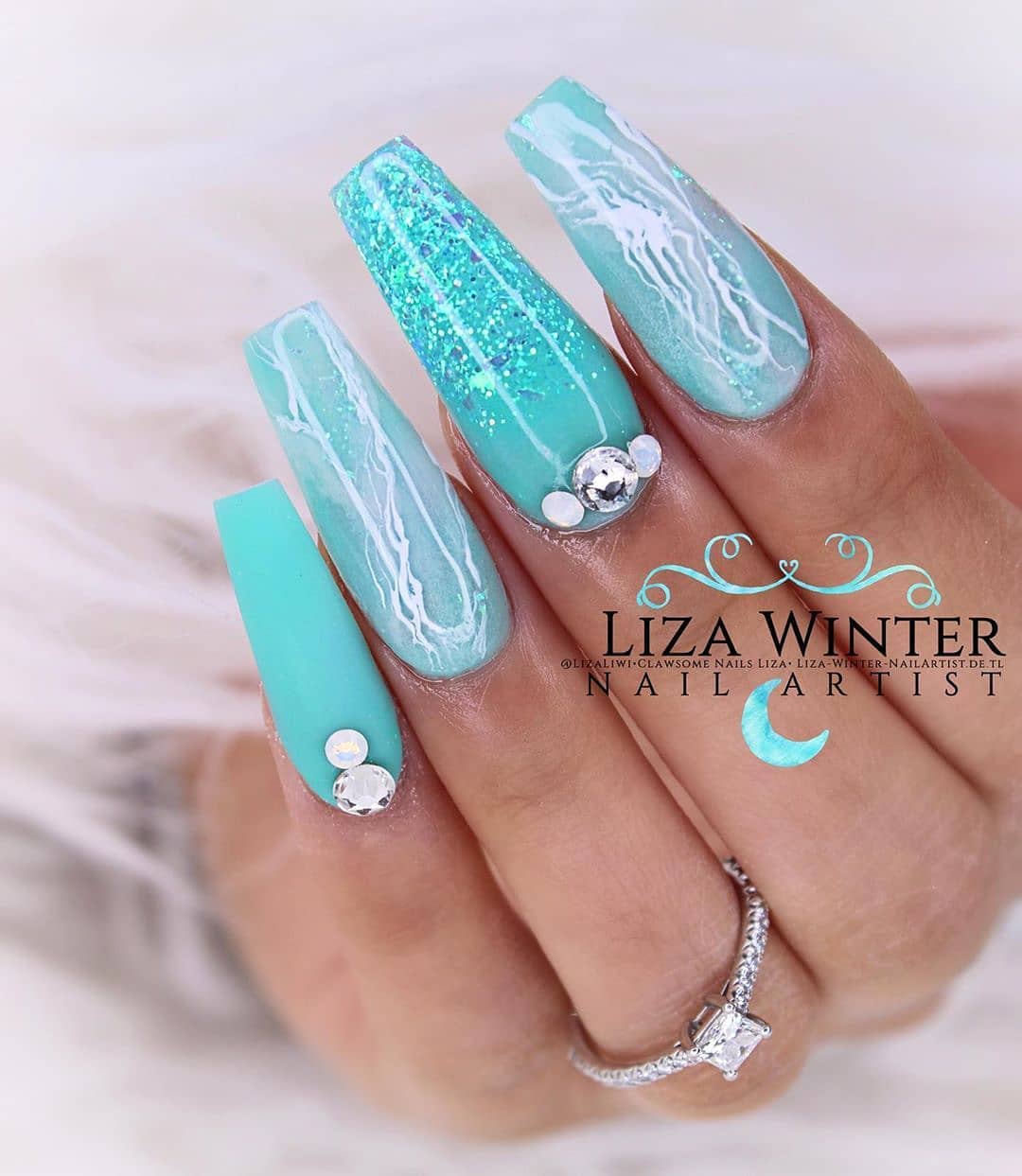 Abstract nails | Aqua nails, Nails, Gold nails