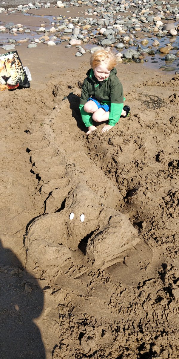 Beaver1982's tweet photo. @southwalneyinf Aaron with his sand sculpture for his weekly challenge. As with Aaron, it had to be a bug, it was his favourite insect, a centipede. https://t.co/AEhGPRfNWo
