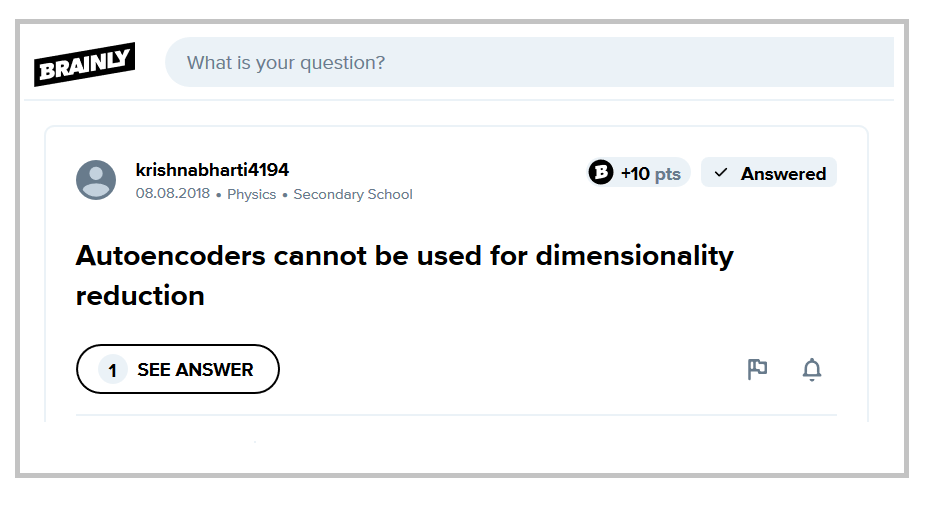 Is #DeepLearning now, high school #ComputationalPhysics?! Here's a student asking abt #autoencoder, a deterministic #NeuralNetwork; type of a restricted #BoltzmanMachine. #DimensionalityReduction.
Brainly, is Poland 🇵🇱 based social media to network, for homework help.